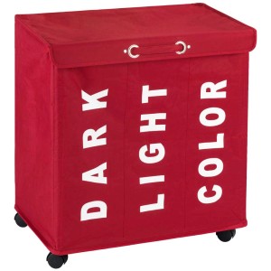 Cesto portabiancheria Wenko Trivo, rosso-bianco, 116 l, con 3 scomparti per la separazione e ruote.