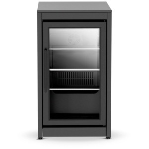Module réfrigérateur encastrable Cozze Elements pour cuisines extérieures, cadre noir mat avec porte en verre.
