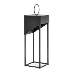 Lampada LED Ambiance Kos moderna, nero opaco. Design geometrico, struttura in metallo, maniglia ad anello. Per giardino e terrazzo.