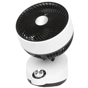 Ventilateur de table blanc avec oscillation et plusieurs réglages de vitesse.