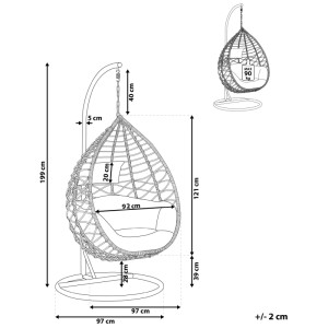Beliani Sedia sospesa Arsita con struttura, polyrattan grigio, dimensioni