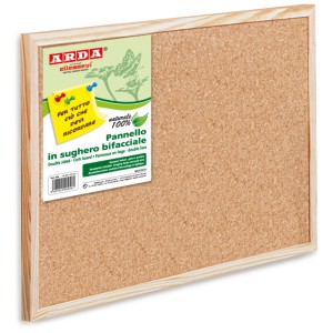 Panneau de liège double face (40x60 cm) avec cadre en bois, idéal pour notes et messages.