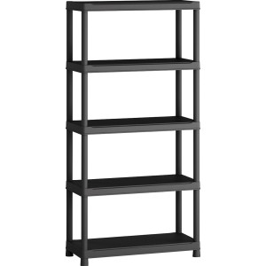 Étagère en plastique noire OBI M-90 avec 5 tablettes, 182x90x40 cm.