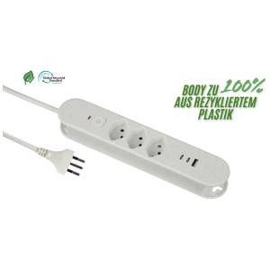 Schönenberger Multiprise Relife Blanc avec 3 prises T13, ports USB et câble de 1,8 m.