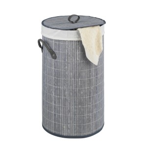 Cesto portabiancheria Wenko Bamboo grigio, 55 l, con coperchio e sacco.