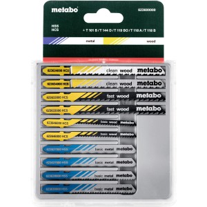 Assortiment de lames de scie sauteuse Metabo, 10 pièces, pour bois, métal et plastique.