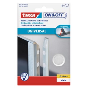 Tesa On & Off pastilles auto-agrippantes, Ø 16mm, blanc, pour objets légers.