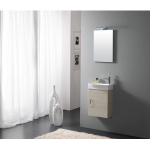 Badblock Mini 42 cm Mélèze, ensemble de meubles de salle de bain avec éclairage LED et une porte.