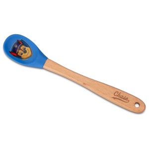 Cuillère de cuisine bleue Pat' Patrouille avec motif Chase et manche en bois. Ustensile de cuisine pour enfants.