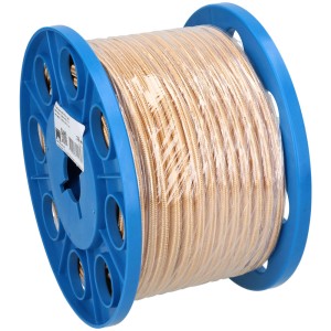 Câble textile TD H05VV-F3G1.0 doré au mètre sur bobine bleue.