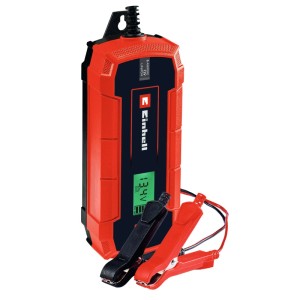 Caricabatterie rosso Einhell CE-BC 5 M LiFePO4 con morsetti per auto elettrica.