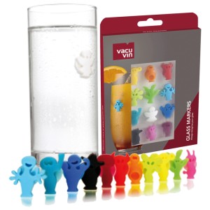 Vacu Vin Glasmarkierer Party, 12 bunte Kennzeichen für Gläser, wiederverwendbar.