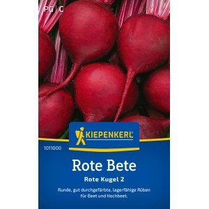 Betteraves rouges Kiepenkerl 'Rote Kugel 2', betteraves rondes rouge foncé sur le sachet de graines.