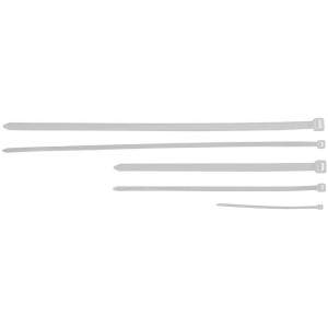 Set di fascette stringicavo CMI bianche, 250 pezzi, varie dimensioni per cavi e tubi.