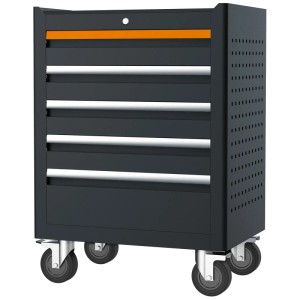 Sistema di armadietti in acciaio CarTech, antracite, con cassetti e ruote. Accessorio per banco da lavoro.