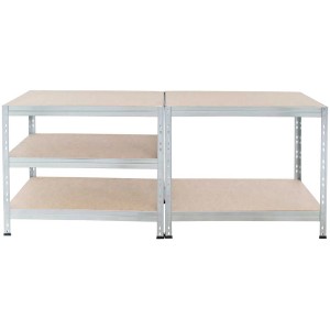 Étagère de stockage robuste Ar Shelving Rivet galvanisée, 180x90x40 cm, montée comme un établi.