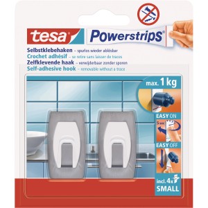 Tesa crochets adhésifs, lot de 2, métal blanc, avec Powerstrips pour un retrait sans trace.