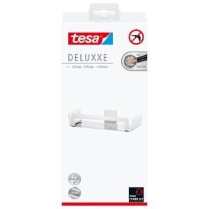 Emballage de l'étagère de douche Tesa Deluxxe Chrome. Étagère de douche antirouille pour montage mural sans perçage.