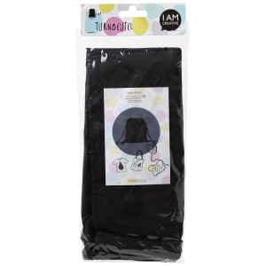I Am Creative sac en coton noir avec cordon de serrage, 36x41cm, dans un sac plastique transparent.