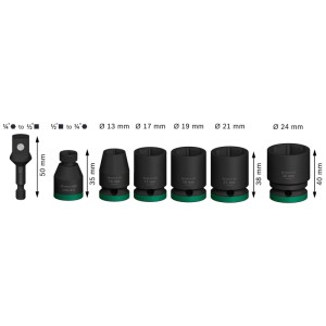 Bosch Professional PRO Steckschlüssel-Set, 7-teilig, Größen 13-24 mm, Adapter inklusive.