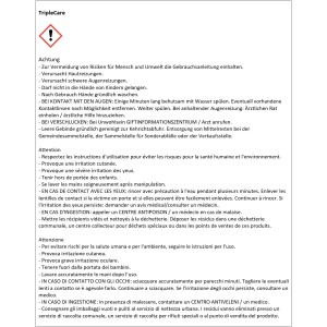 Étiquette d'avertissement pour l'engrais NPK Westland TripleCare : consignes de sécurité et précautions importantes.