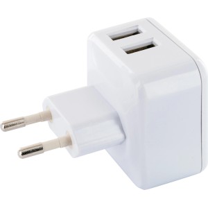 Adaptateur de charge USB Schwaiger blanc avec 2 ports USB pour prise.