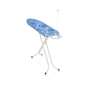 Asse da stiro Leifheit Airboard M Compact, bianco-blu, con poggi ferro e telaio regolabile in altezza.