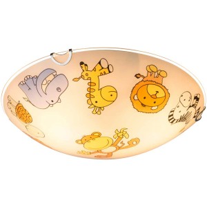 Plafoniera bianca Globo Kiddy con motivi di animali per la cameretta dei bambini, 2 attacchi E27.