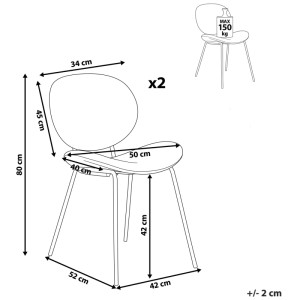 Abbildung von Beliani Esszimmerstuhl Luana, Bouclé Schwarz, 2er-Set mit Maßangaben.