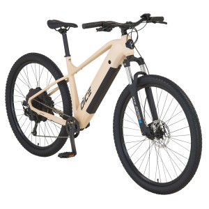 VTT électrique Prophete Dice 2.0, beige sable mat, 29 pouces. VTT électrique entièrement intégré avec moteur arrière.