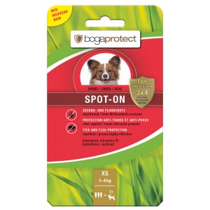 Bogaprotect Spot-On per cani XS, confezione da 3. Protezione da pulci e zecche per cani di piccola taglia fino a 5 kg.