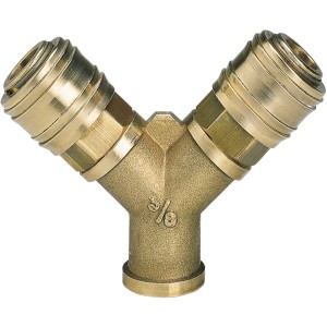 Distributore Einhell R 3/8 filettato internamente con 2 attacchi rapidi per compressori.