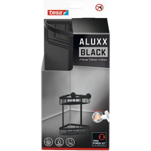 Tesa Aluxx Eckduschkorb, zweistöckig, schwarz matt, zur Wandmontage ohne Bohren.