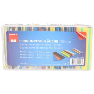 Scatola di tubi termorestringenti assortiti in varie dimensioni e colori.
