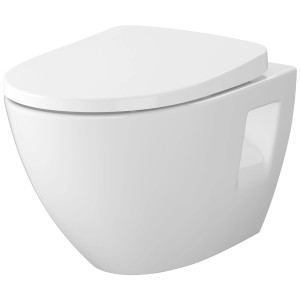 Cersanit Moduo Plus set WC sospeso, senza brida, con sedile soft-close, bianco.