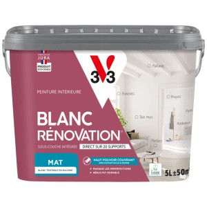 Secchio di pittura per rinnovi V33 Blanc Rénovation Bianco Opaco, 5 l, per pareti e soffitti.