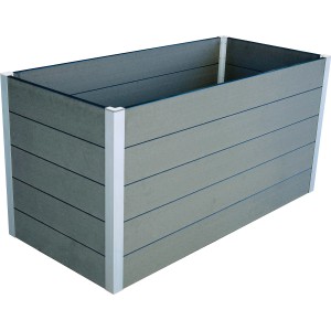 Carré potager surélevé en WPC gris clair, 75x150x70 cm, pour jardin, terrasse ou balcon.