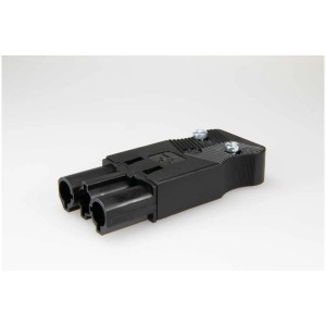 Fiche et prise AC 166 noire plate à 3 pôles (250V/20A) avec serre-câble.