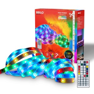 Striscia LED Brilo RGBIC CCT 24 W, 5 m, con telecomando e confezione.