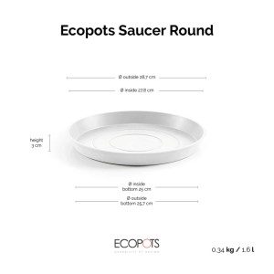 Soucoupe blanche Ecopots Amsterdam, Ø 29 cm, pour intérieur et extérieur.