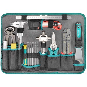Technocraft Werkzeugkoffer Pro Chrome 185, gefüllt mit Werkzeugen wie Zangen, Schraubendrehern und Messwerkzeugen.