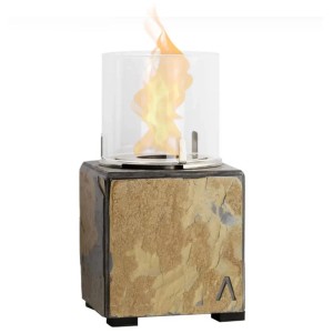 Climaqua Dekofeuer Klara ardoise rouille taille S, cheminée de table avec cylindre en verre et base en ardoise.