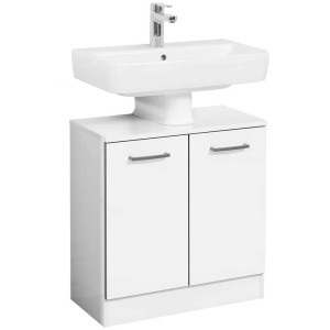 Meuble sous-vasque Pelipal Serie 951, blanc, avec deux portes et lavabo.