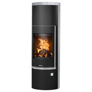 Justus Kaminofen Faro W+ 2.0, Stahl/Speckstein, schwarz, 7 kW mit Speicherstein.
