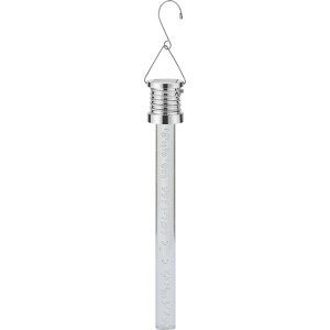 Lampe solaire suspendue bleue en forme de bâton, 22 cm, pour une décoration de jardin atmosphérique.