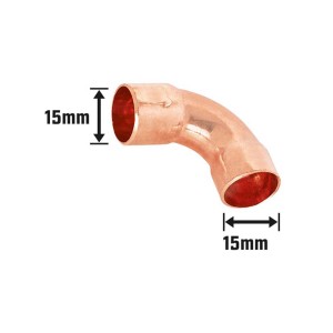 Coude à souder en cuivre, Ø 15 mm, pour raccorder durablement les tuyaux en cuivre.