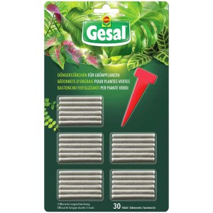 Bastoncini fertilizzanti Gesal per piante verdi, 30 pezzi, con punteruolo rosso. Fertilizzante universale per piante da interno.