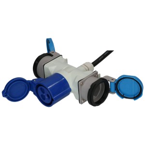 Rallonge CEE MaxCamp, 1,5m, noire, IP44, avec fiche et prise pour usage extérieur.