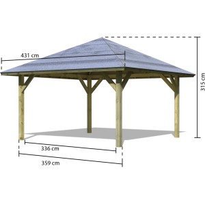 Pavillon de jardin en bois Karibu Hedmark 1, traité autoclave, avec dimensions.