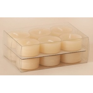 Bougies chauffe-plat crème en boîtier plastique, haute luminosité, pour bougies piliers et bâtons.